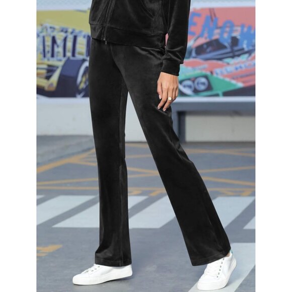 Chic Women's Velour Tracksuit Set with Long Sleeve Zip Hoodie & Sweatpants - Picture 4 of 6